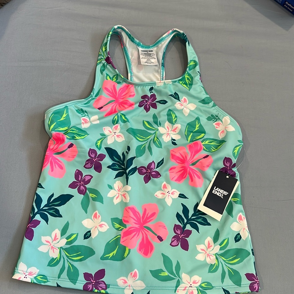 NWT Lands end tankini top only. Racer back floral girls size 14
